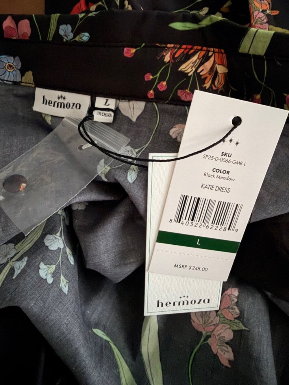 NWT Hermoza Katie Mini Shirt Dress Black Meadow Floral Tiered Cotton Size L - Picture 3 of 5